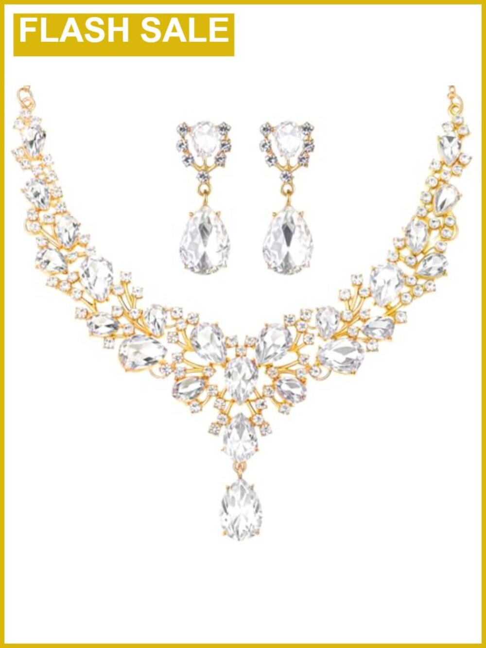 Teardrop Cluster Crystal Necklace and Earrings Set Alloy Women